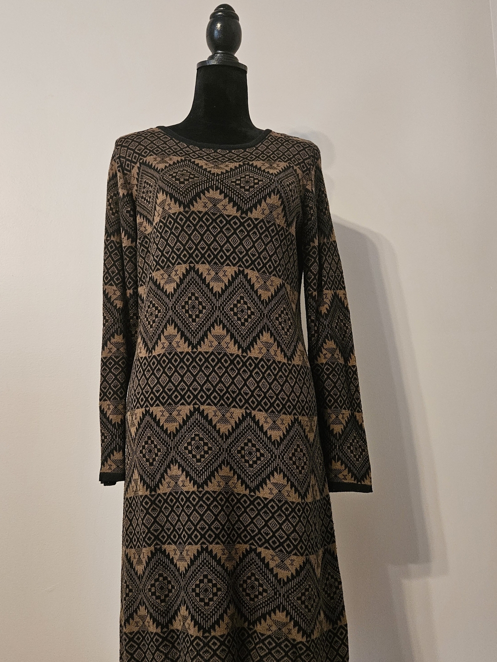 Ronni Nicole Elegant Vintage Brown Dress Diamond Pattern Sz L Longsleeve Sweater